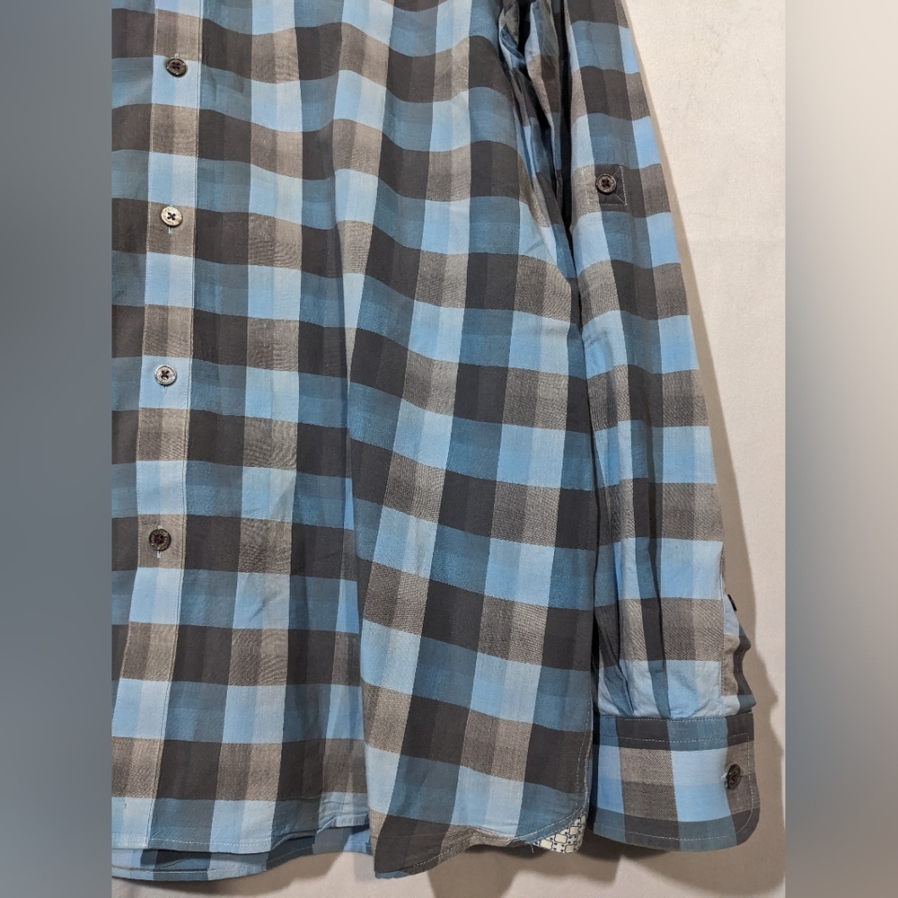 ☘️Ted Baker Weybiza Slim Blue Plaid Roll Sleeve Button Down Shirt Size 5 Large - Picture 8 of 8
